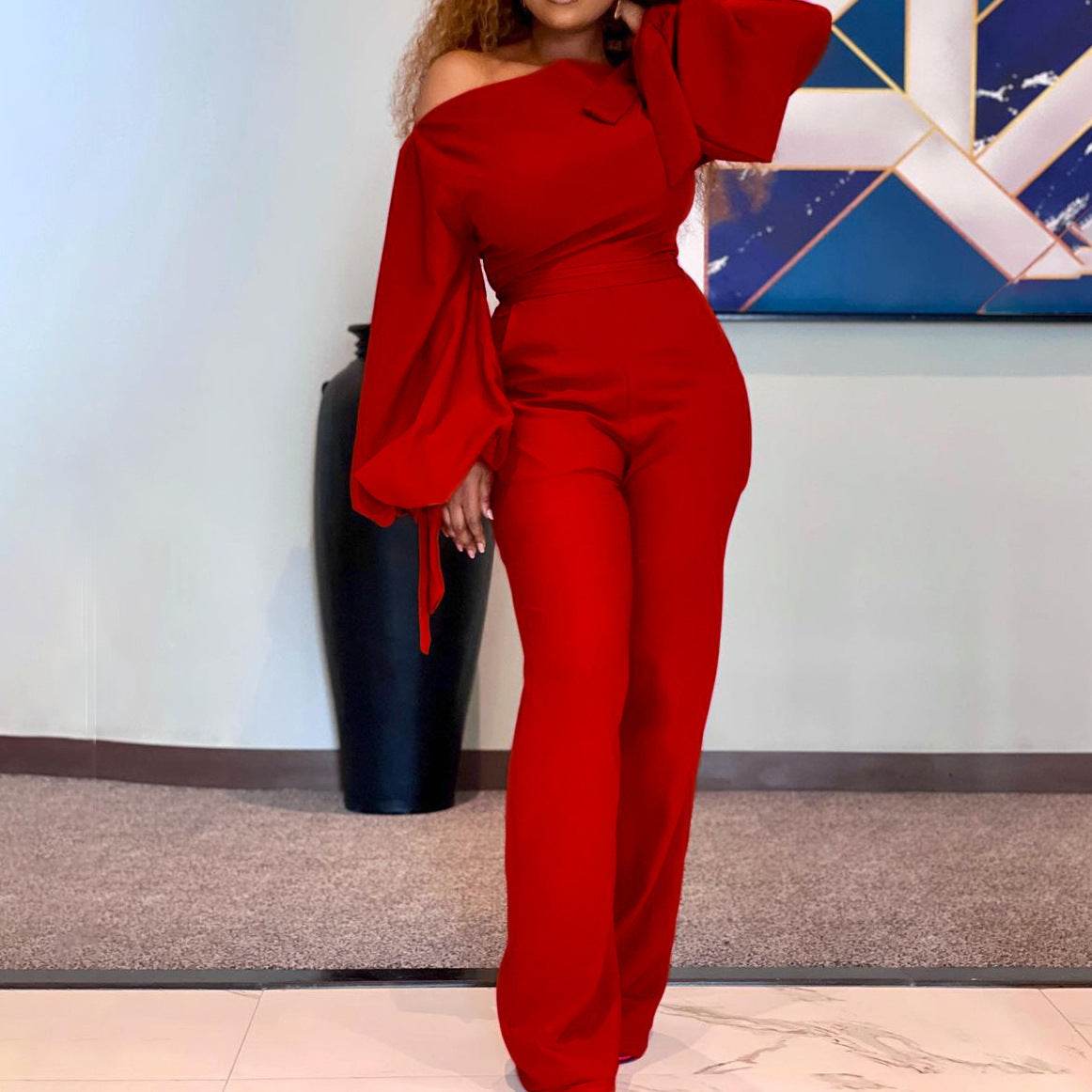 High Waist African Plus Size Wide Leg Jumpsuit - Mubimart