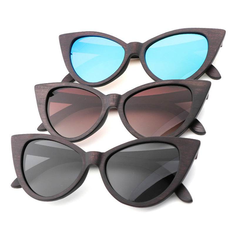 Bamboo Wood Glasses Fashion Ladies Cat Eye Polarized Sunglasses - Mubimart