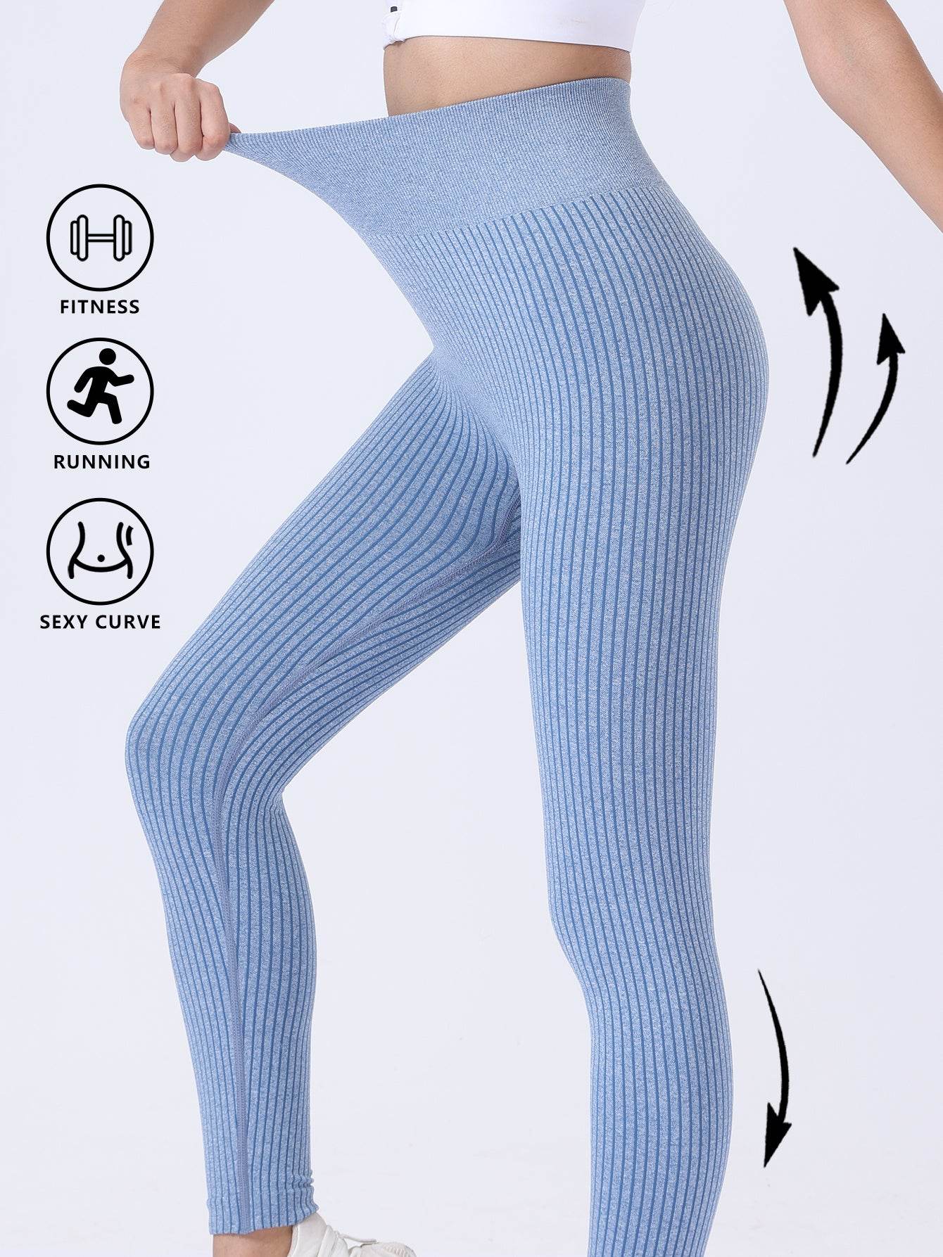 Leggings For Women Ribbed Seamless Leggings High Waisted Tummy Control Yoga Pants Women Workout Pants - Mubimart
