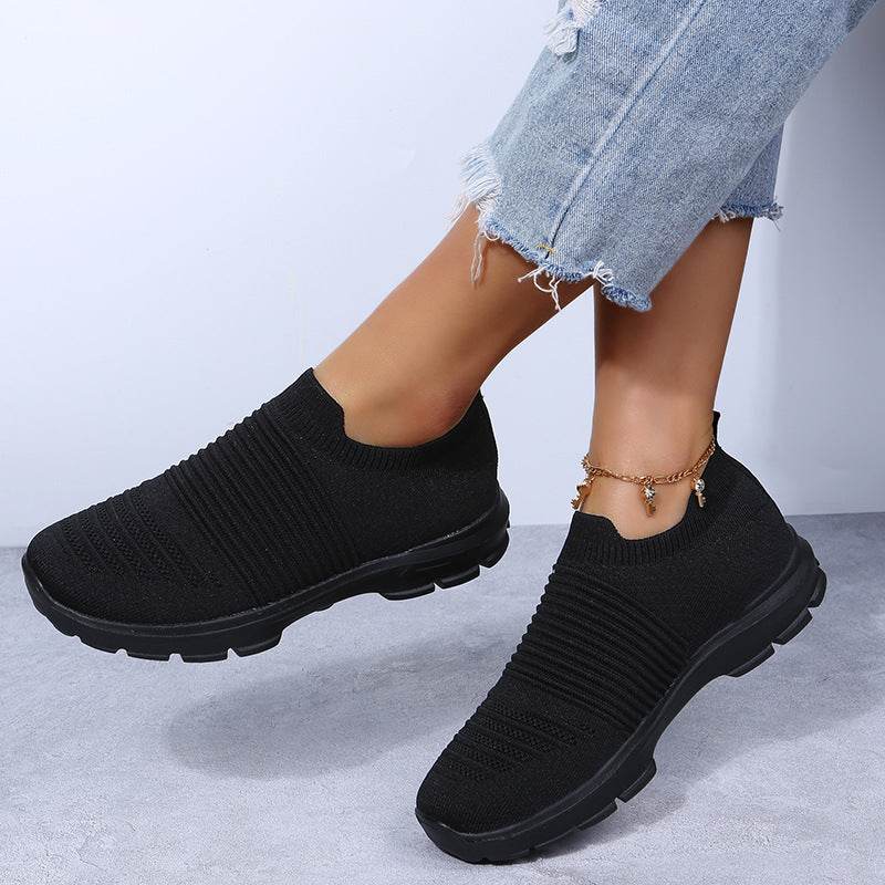 Knit Sock Shoes Women Comfortable Breathable Flats Shoes Walking Running Sneakers - Mubimart