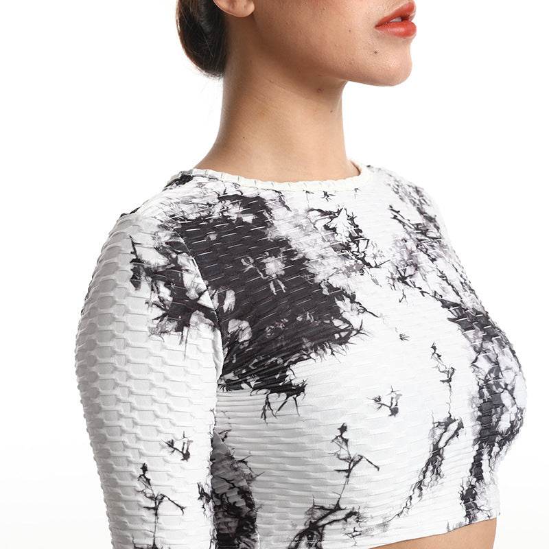 Jacquard Workout Clothes Hollow Sports Top - Mubimart