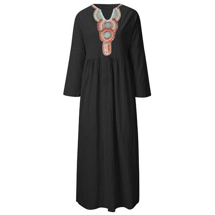 Loose Plus Size Casual Printed Long Sleeve Dress - Mubimart