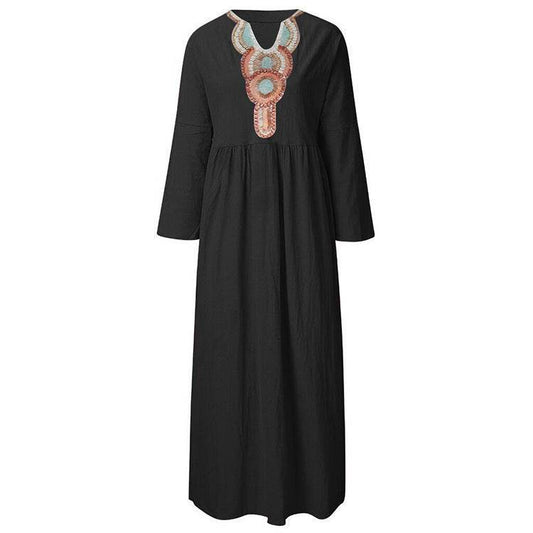 Loose Plus Size Casual Printed Long Sleeve Dress - Mubimart