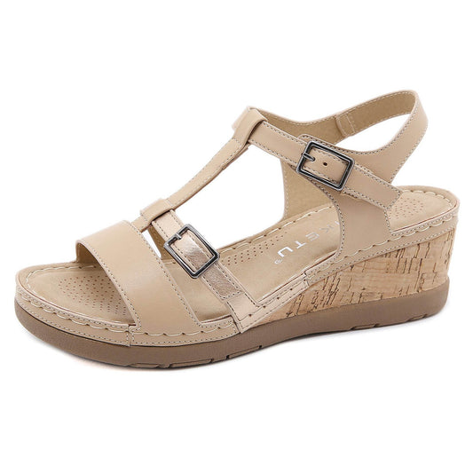 Women's Wedge Solid Color Comfort Sandals - Mubimart