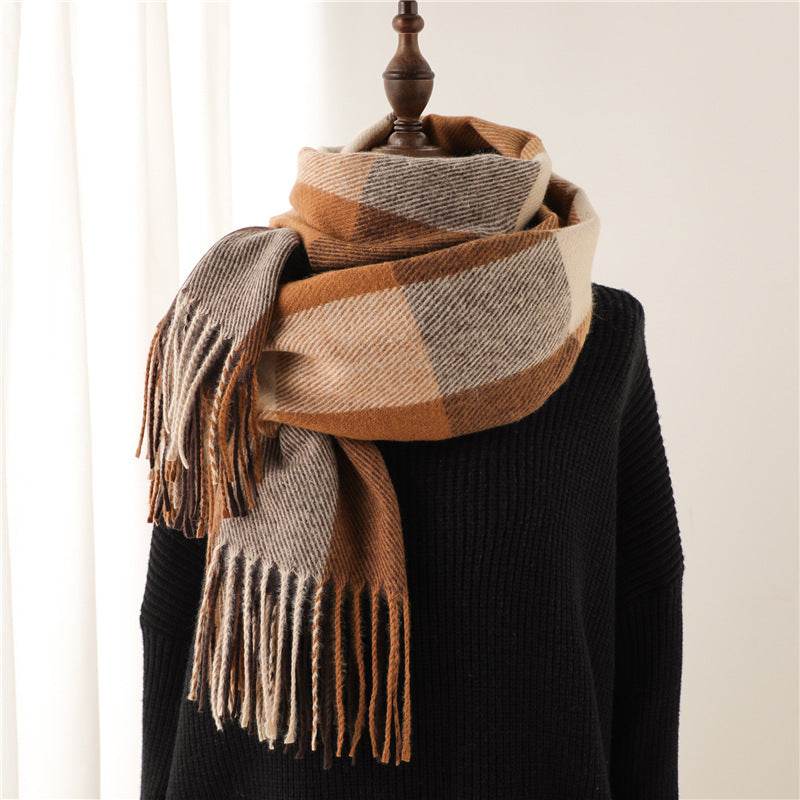 Men's And Women's Thickened Warm Plaid Scarves - Mubimart