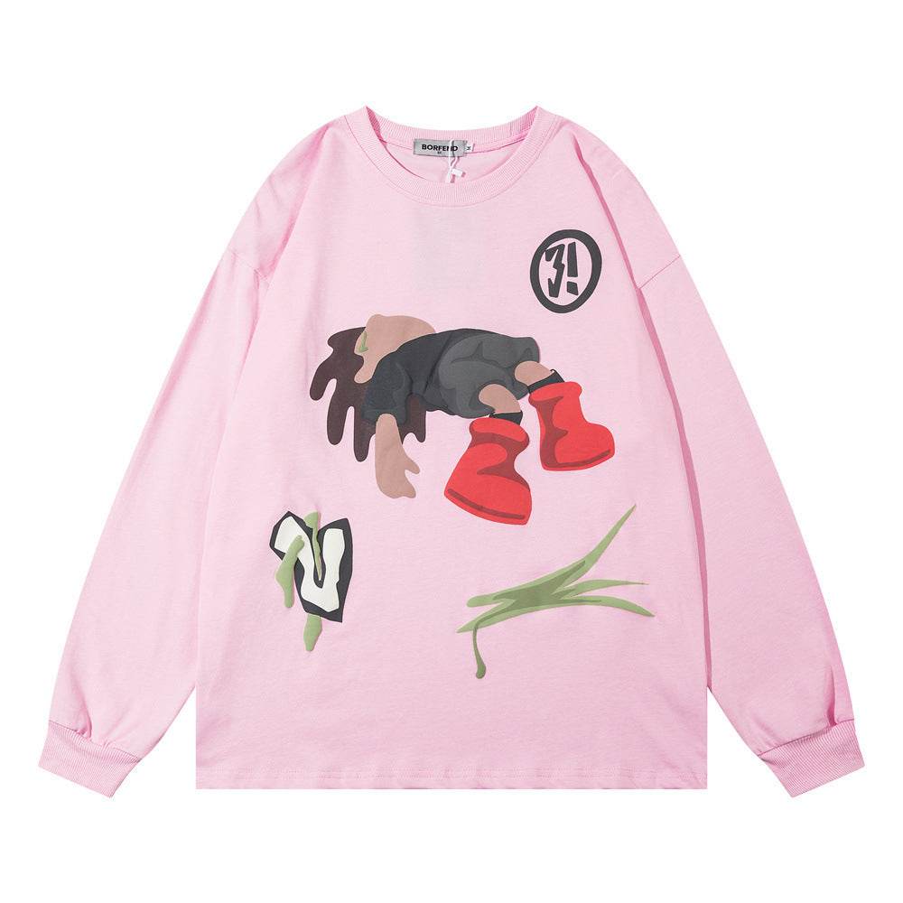 Cartoon Printed Crew Neck Sweatshirt Men - Mubimart