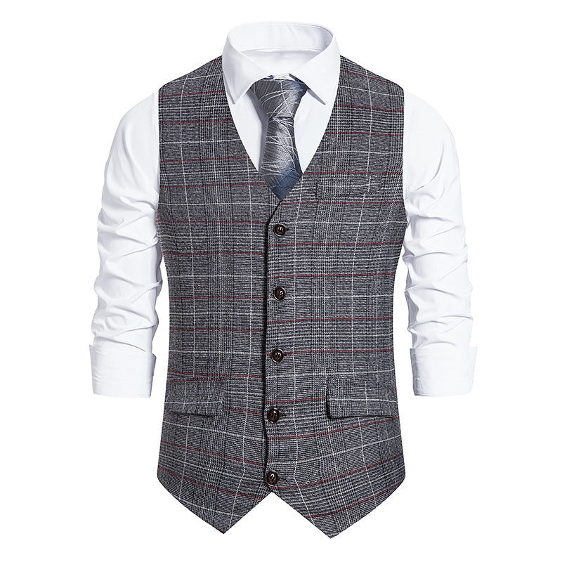 Men's Plaid Single Breasted Vest Style Suit