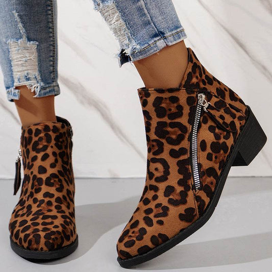 Women's Suede Rubber Cloth Fashion Boots Chunky Heel Booties - Mubimart