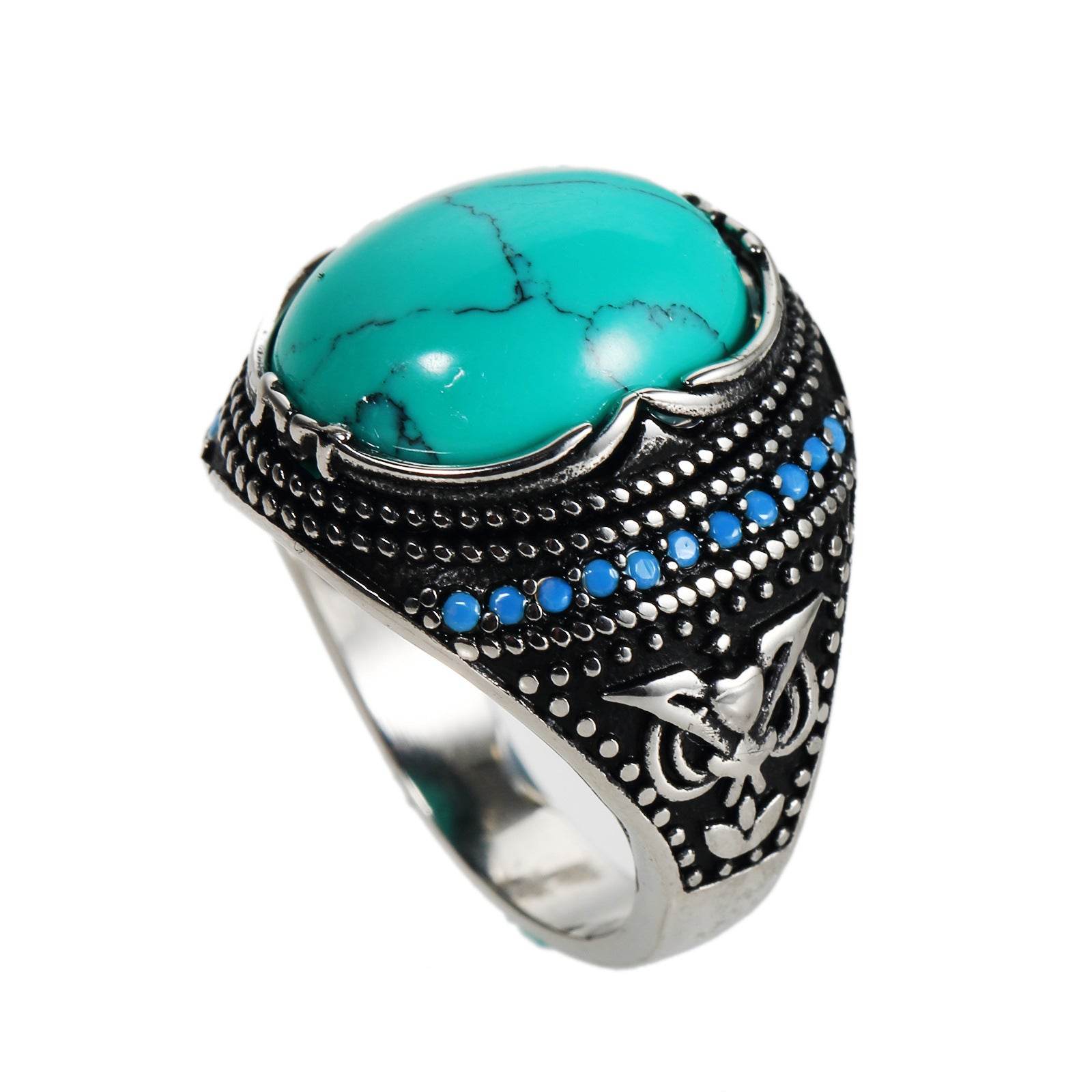 Accessories Titanium Steel Textured Turquoise Ring For Men - Mubimart