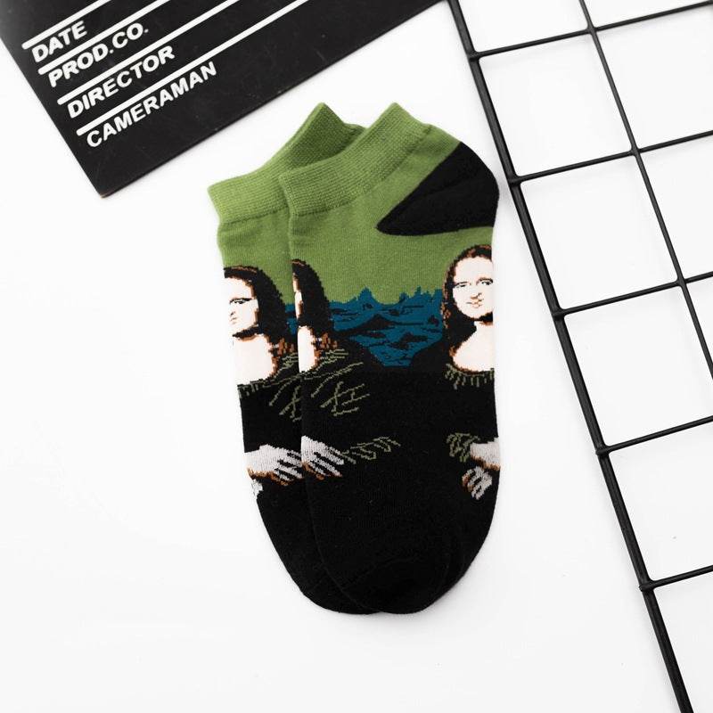 Retro Artistic Oil Painting All Cotton Low Cut Socks - Mubimart
