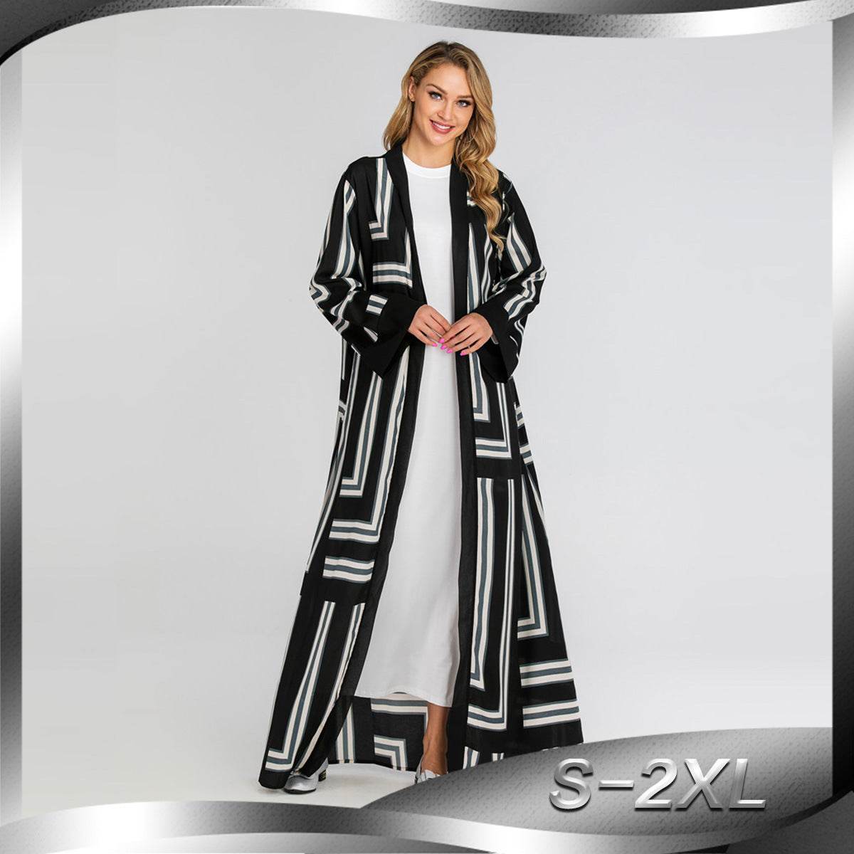 Striped Loose Lace Up Cardigan Robe Women - Mubimart