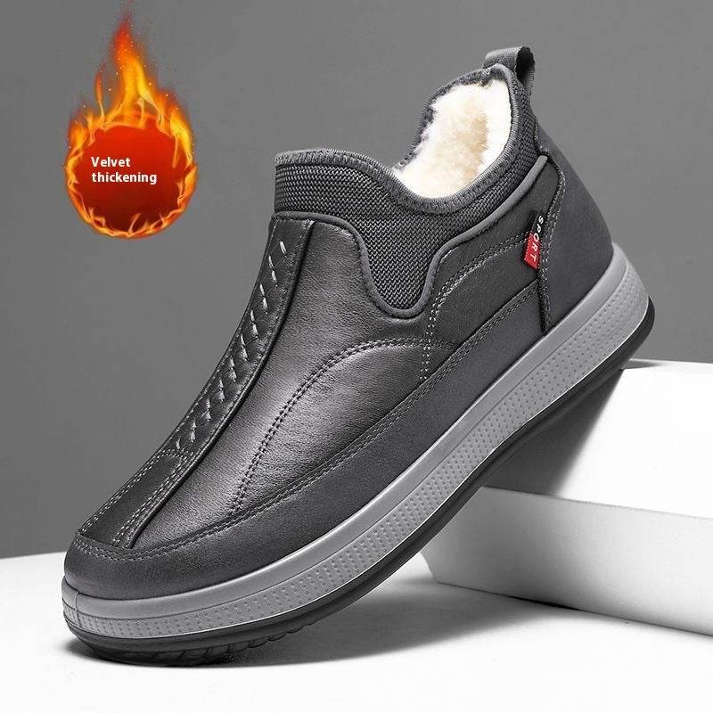 Winter Warm Fleece Snow Boots Round-toed Platform Ankle Boot Fashion Simple Non-slip Flat Cotton Shoes Men - Mubimart
