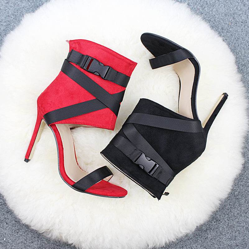 Open Toe Fashion Style Woven Buckle Stiletto Heels Peep Toe Women's Shoes - Mubimart