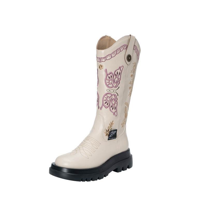 All-match Butterfly Embroidery Cowboy Boot - Mubimart