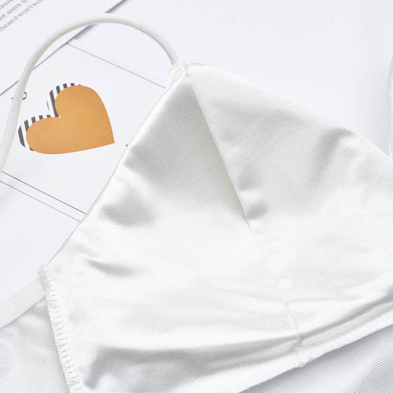 Deep V Satin Women's Short Thin Shoulder Strap Glossy Camisole Bottom Wrap Chest - Mubimart
