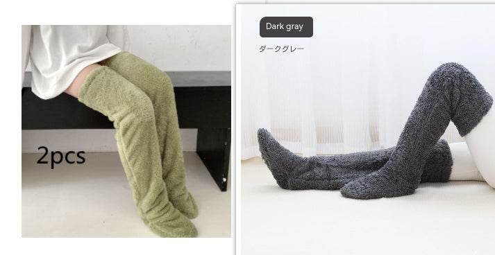 Over Knee High Fuzzy Long Socks Winter Warm Cold Leg Knee Joint Cold-proof Stockings Home Floor Sleeping Socks - Mubimart
