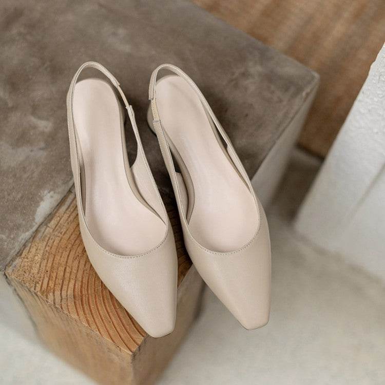 Pointed Toe Slingback Baotou Simple Low Heel Women's Shoes - Mubimart
