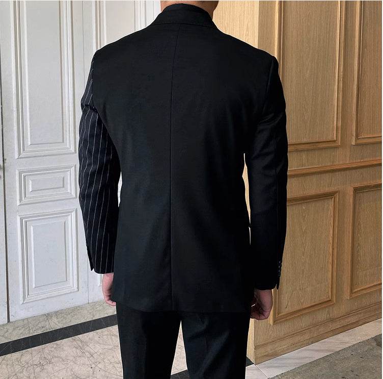 Striped Double Breasted Blazer Men Fashion Tailored Suit - Mubimart
