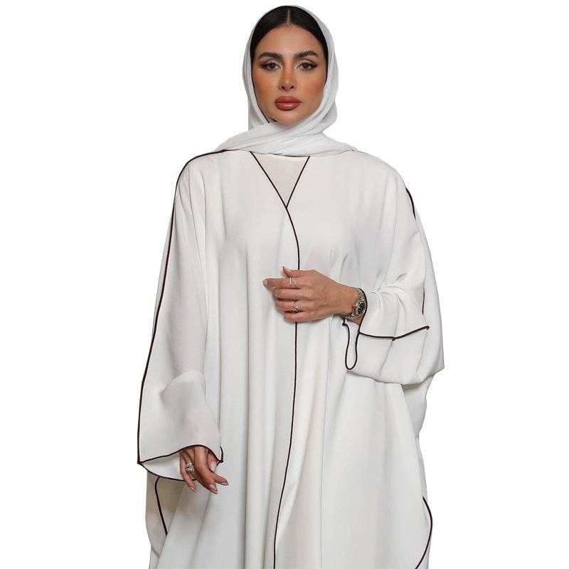 Women's White Patchwork Plus Size Women's Abaya Robe - Mubimart