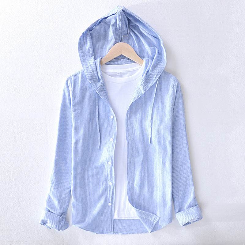 Cotton And Linen Casual Hooded Long-sleeved Shirt Artistic Youth Linen Shirt - Mubimart