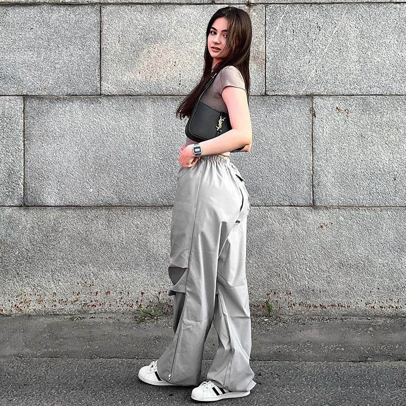 Solid Color Casual Slim-fit Commute Multi-pocket Cargo Pants Women - Mubimart