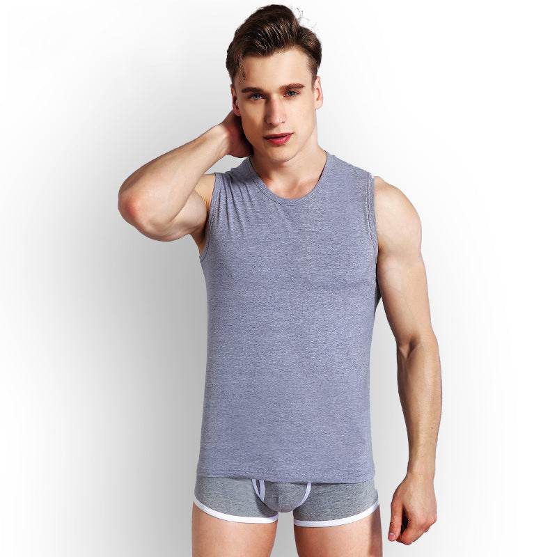 Men's Fashion Wide Shoulder Sports Round Neck Undershirt - Mubimart