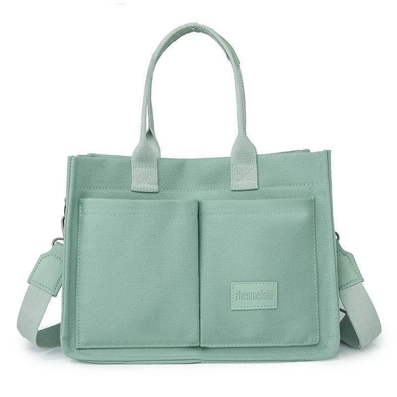 Casual Daily Canvas Tote Shoulder Bags Women Mommy Bag Large Capacity Messenger Multi Pocket Crossbody Chic Reusable Hand Bag - Mubimart