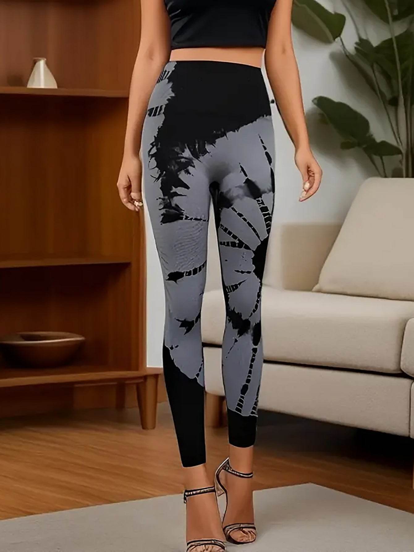 Tie-dye High Waist Tummy Control Butt Lifting Moisture Wicking Quick Drying Seamless Tie Dye Yoga Pants, Running Sports Tight Pants, Women's Activewear - Mubimart
