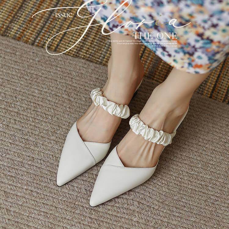 Women's Summer New Steam Wave Kitten Heel Metal Buckle Slippers - Mubimart
