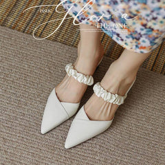 Women's Summer New Steam Wave Kitten Heel Metal Buckle Slippers