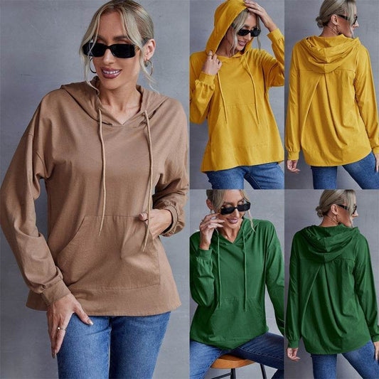 Loose Casual Plus Size Hooded Tap Pocket Sweatshirt - Mubimart