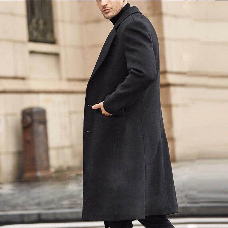 British Men's Long Trench Coat Woolen Coat - Mubimart