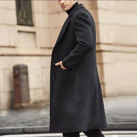 British Men's Long Trench Coat Woolen Coat - Mubimart