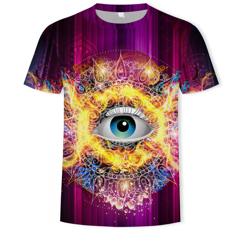 Mens Fashion Casual Digital Print Crew Neck T-shirt - Mubimart