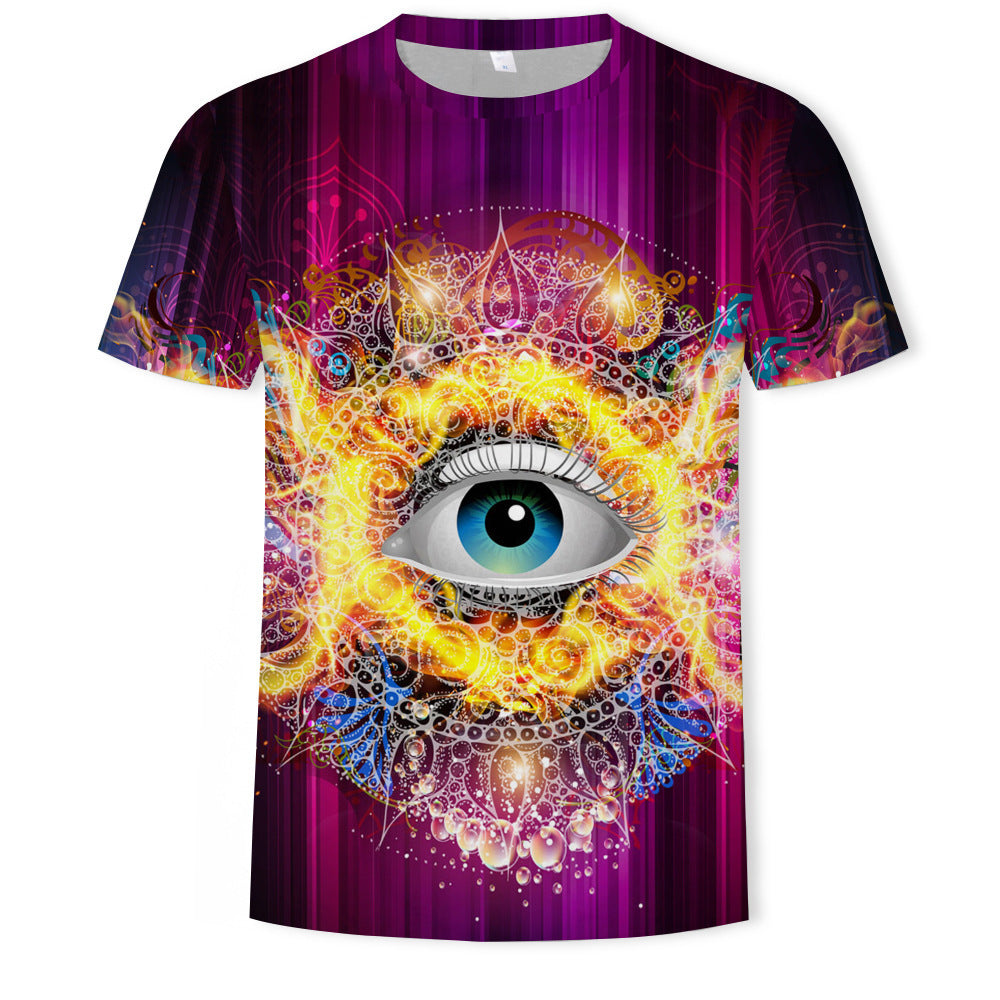 Mens Fashion Casual Digital Print Crew Neck T-shirt