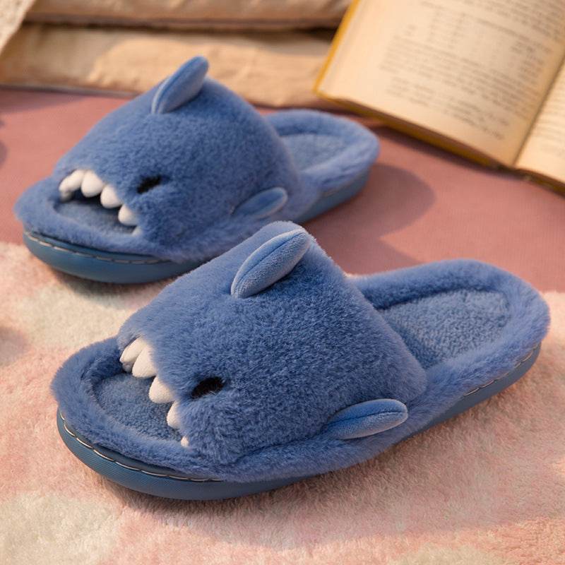 Shark Slippers Fluffy Slippers For Women Couple House Shoes Winter - Mubimart