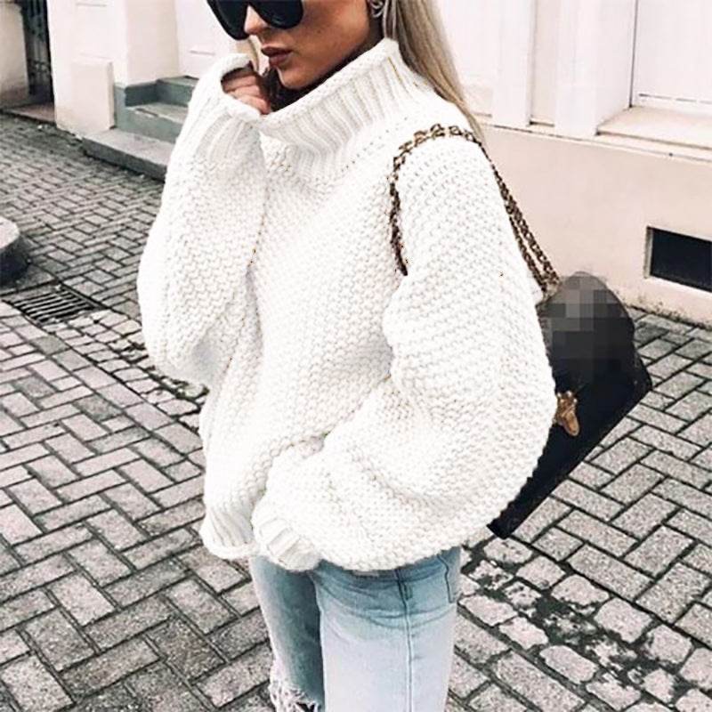 Women's Chunky Turtleneck Turtleneck Doll Sleeve Sweater - Mubimart