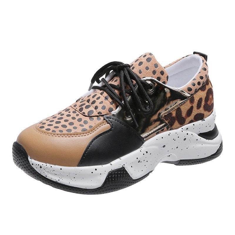 Leopard Print Sneakers Women Lace Up Walking Running Sports Shoes - Mubimart