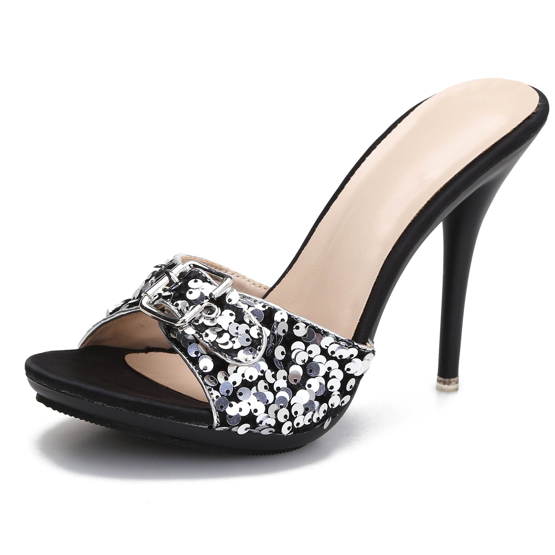 Fashionable Color Snake Pattern Square Buckle Sandal - Mubimart
