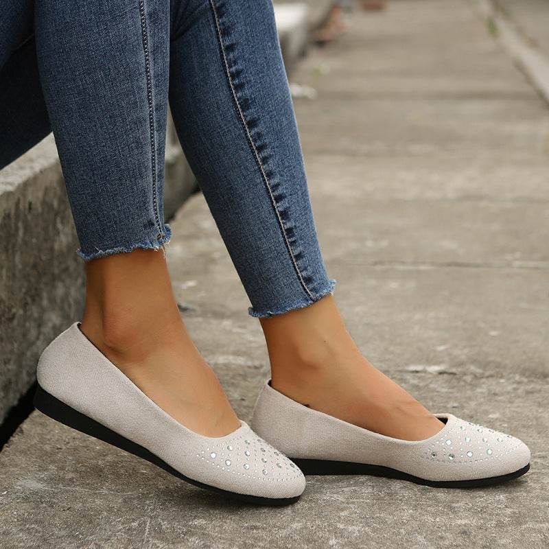 Fshion Flats Shoes With Rhinestones Casual Round Toe Loafers Cozy Shoes For Women - Mubimart