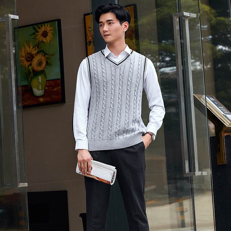 V-neck Vest Twisted Pullover Sweater Men's Vest - Mubimart