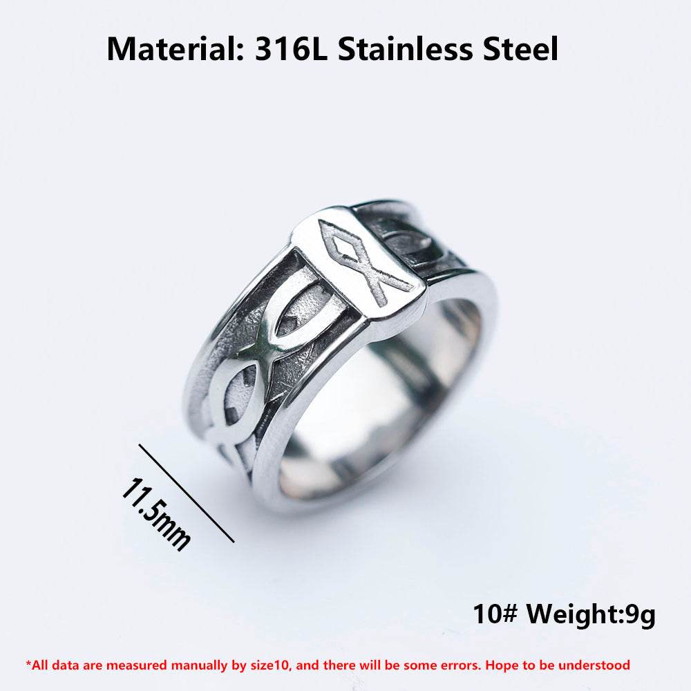 Vintage Viking Alphabet Titanium Steel Ring Men - Mubimart