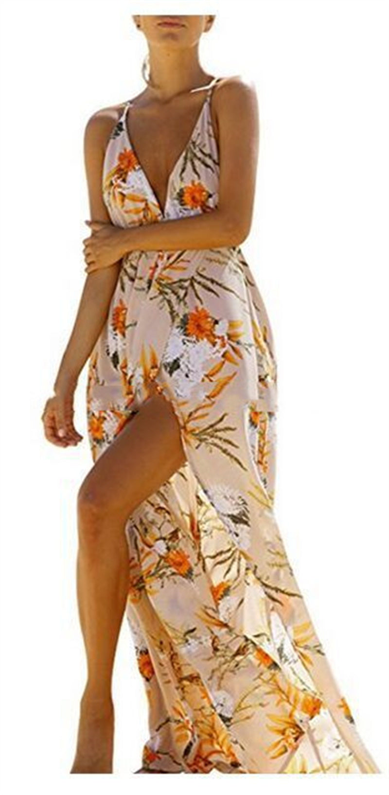 Women's Fashion Casual Printing Backless Slip Dress - Mubimart -  