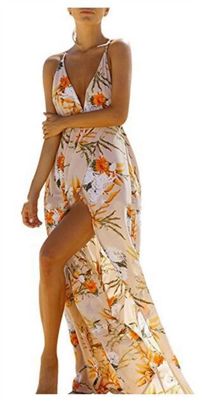 Women's Fashion Casual Printing Backless Slip Dress - Mubimart