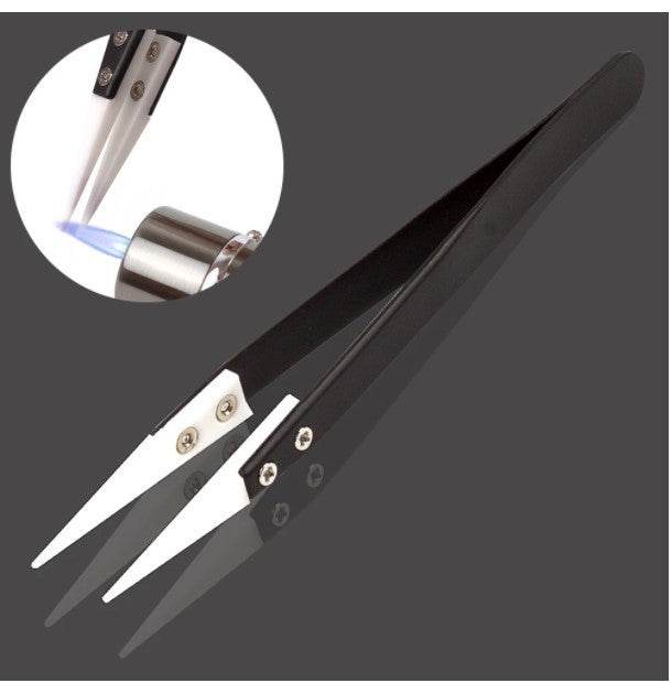 Anti-Static Ceramic Tweezers Black Handle Clamping Tweezers - Mubimart