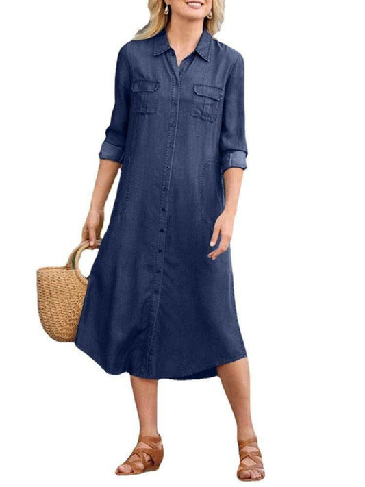 Denim Multi-pocket Dress Elegant Large Size - Mubimart