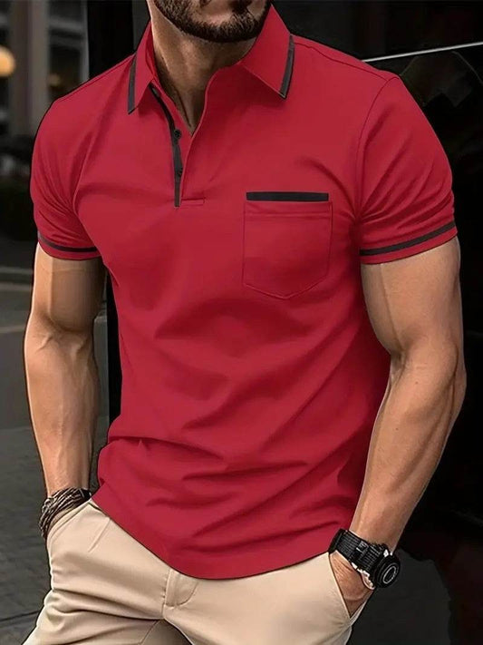 Summer Polo Shirt Button Pocket Men's Sports Polo Shirt - Mubimart