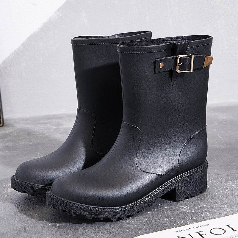 Fashion Temperament Non-slip Waterproof Shoes Rubber Rain Boots Women - Mubimart
