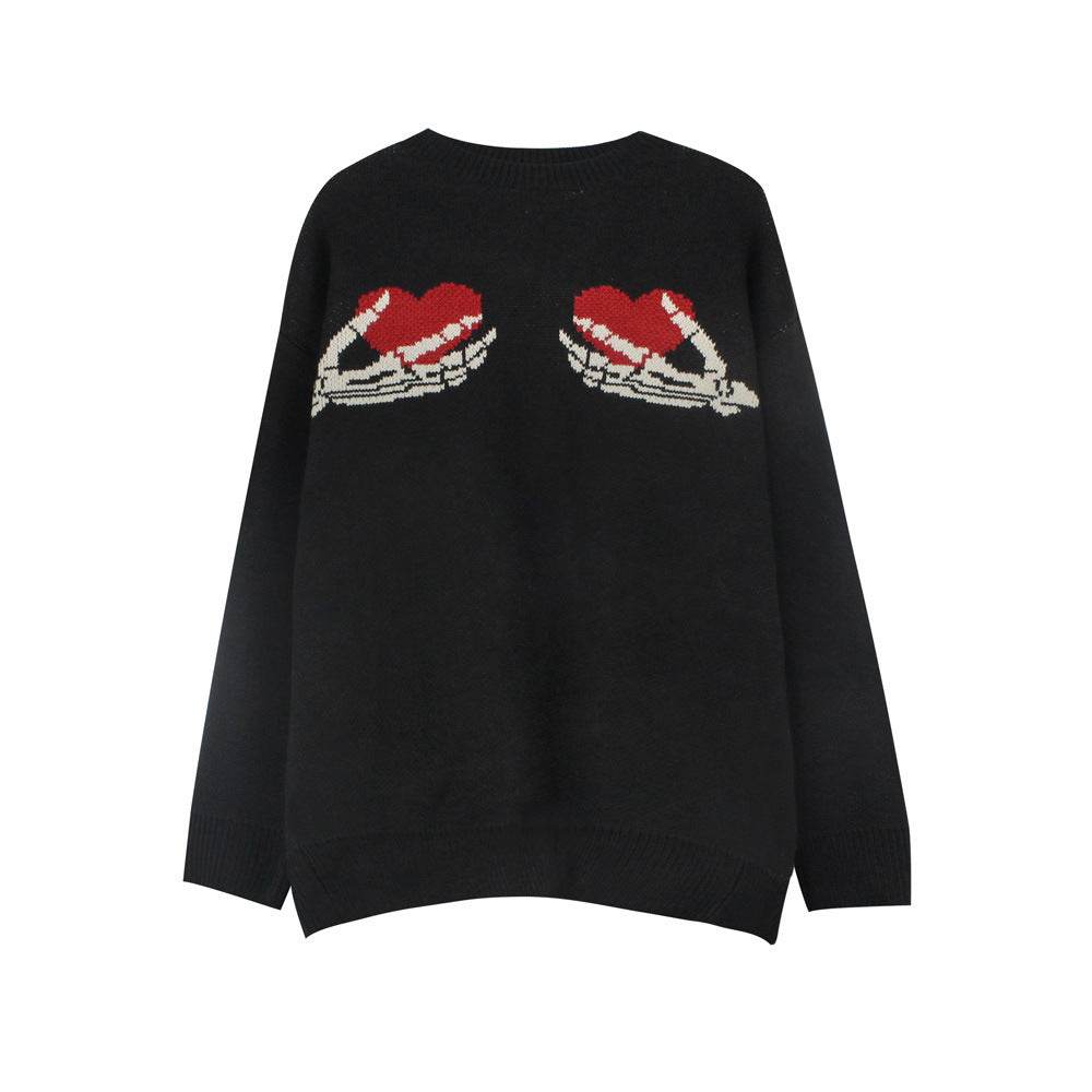 Mens Dark Trendy Brand Loose Round Neck Sweater - Mubimart