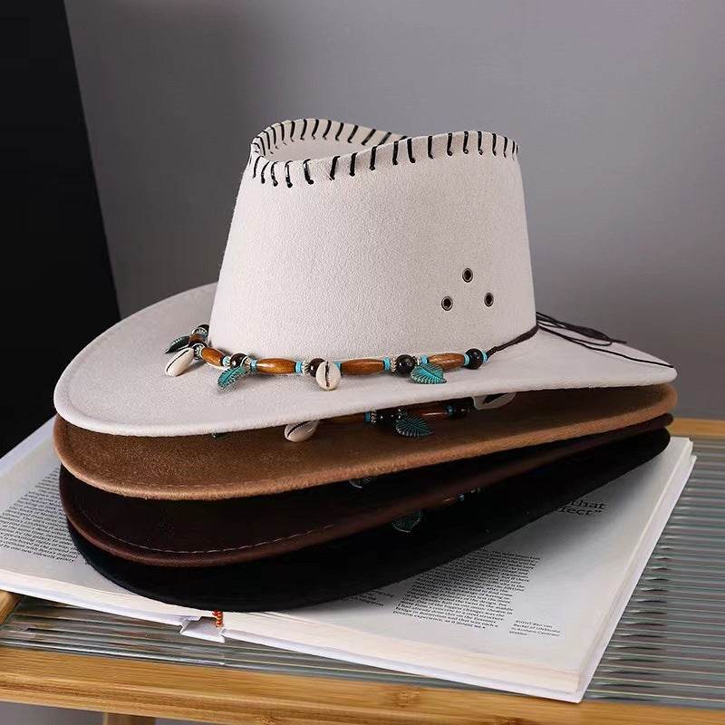 Western Cowboy Hat Men's And Women's Gem Chain Fedora Hat - Mubimart